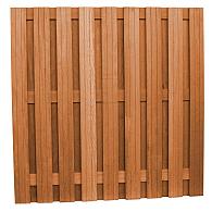 Hardhouten geschaafd plankenscherm 20-planks 14 mm, recht verticaal, 180x180 cm, betonsysteem