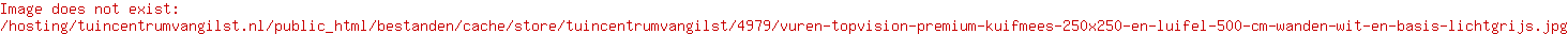 Vuren Topvision Premium Kuifmees, 250x250 en luifel 500 cm, wanden wit en basis lichtgrijs.