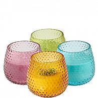 Kaars in bubbelglas d8h7.5cm blauw