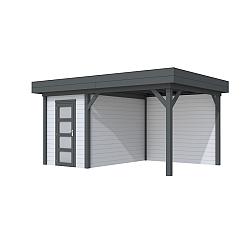 Vuren Topvision Kiekendief, 200x300 en luifel 300 cm, wanden lichtgrijs en basis antraciet