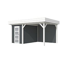 Vuren Topvision Kiekendief, 200x300 en luifel 300 cm, wanden antraciet en basis wit