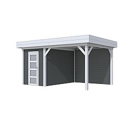 Vuren Topvision Kiekendief, 200x300 en luifel 300 cm, wanden antraciet en basis lichtgrijs