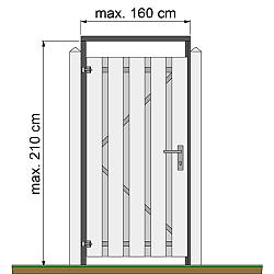 Tuindeurkozijn geschaafd naaldhout met aanslaglat, max 160 cm breed, geïmpregneerd en zwart gedompeld
