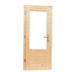 Vuren enkele 1-ruits opdekdeur met 5-puntssluiting en dubbelglas, rechtsdraaiend, 90x201 cm, onbehandeld