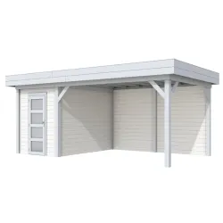 Vuren Topvision Kiekendief, 200x300 en luifel 400 cm, wanden wit en basis lichtgrijs