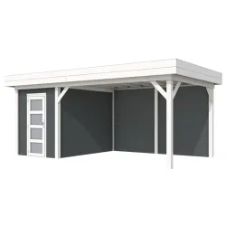 Vuren Topvision Kiekendief, 200x300 en luifel 400 cm, wanden antraciet en basis wit