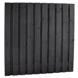 Naaldhout geschaafd plankenscherm 21-planks 15 mm, 180x180 cm, recht, geïmpregneerd en zwart gedompeld