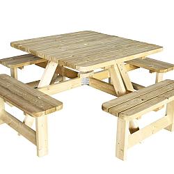Picknicktafel Vierkant, 40 mm dik, bladmaat 115x115 cm, groen geïmpregneerd