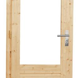Vuren enkele 1-ruits opdekdeur met 5-puntssluiting en dubbelglas, rechtsdraaiend, 90x201 cm, onbehandeld
