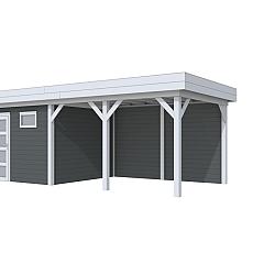 Vuren Topvision Tapuit, 300x300 en luifel 400 cm, wanden antraciet en basis lichtgrijs