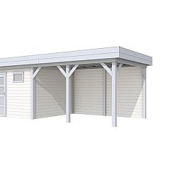 Vuren Topvision Tapuit, 300x300 en luifel 400 cm, wanden wit en basis lichtgrijs