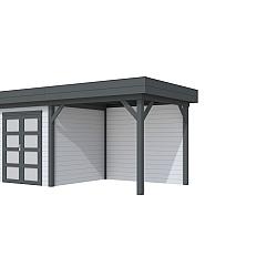 Vuren Topvision Premium Kolibri, 250x250 en luifel 300 cm, wanden lichtgrijs en basis antraciet.