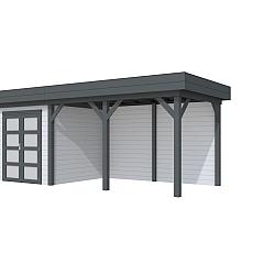 Vuren Topvision Premium Kolibri, 250x250 en luifel 400 cm, wanden lichtgrijs en basis antraciet.