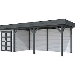 Vuren Topvision Premium Kolibri, 250x250 en luifel 500 cm, wanden lichtgrijs en basis antraciet.