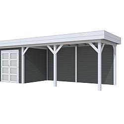 Vuren Topvision Premium Kolibri, 250x250 en luifel 500 cm, wanden antraciet en basis lichtgrijs.