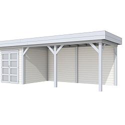 Vuren Topvision Premium Kolibri, 250x250 en luifel 500 cm, wanden wit en basis lichtgrijs.