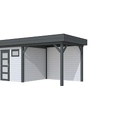 Vuren Topvision Premium Kuifmees, 250x250 en luifel 300 cm, wanden lichtgrijs en basis antraciet.