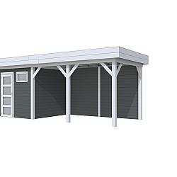 Vuren Topvision Premium Kuifmees, 250x250 en luifel 400 cm, wanden antraciet en basis lichtgrijs.