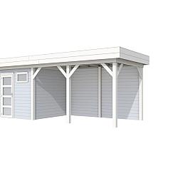 Vuren Topvision Premium Kuifmees, 250x250 en luifel 400 cm, wanden lichtgrijs en basis wit.