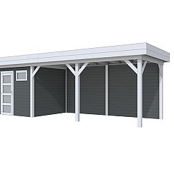 Vuren Topvision Premium Kuifmees, 250x250 en luifel 500 cm, wanden antraciet en basis lichtgrijs.