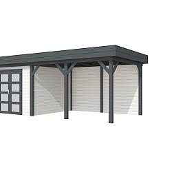 Vuren Topvision Bosuil, 300x300 en luifel 400 cm, wanden wit en basis antraciet