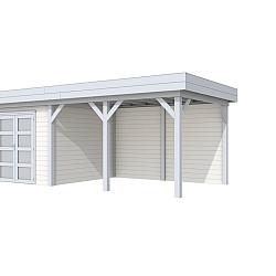 Vuren Topvision Bosuil, 300x300 en luifel 400 cm, wanden wit en basis lichtgrijs