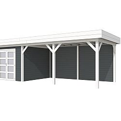 Vuren Topvision Premium Bosuil, 300x300 en luifel 500 cm, wanden antraciet en basis wit.