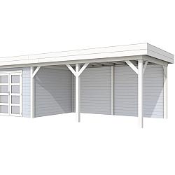 Vuren Topvision Premium Bosuil, 300x300 en luifel 500 cm, wanden lichtgrijs en basis wit.