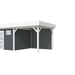 Vuren Topvision Premium Kievit, 400x300 en luifel 300 cm, wanden antraciet en basis wit.