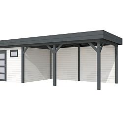 Vuren Topvision Premium Kievit, 400x300 en luifel 500 cm, wanden wit en basis antraciet.
