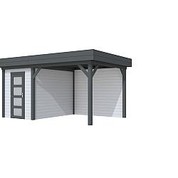 Vuren Topvision Kiekendief, 200x300 en luifel 300 cm, wanden lichtgrijs en basis antraciet