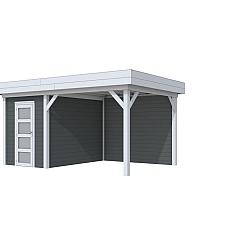 Vuren Topvision Kiekendief, 200x300 en luifel 300 cm, wanden antraciet en basis lichtgrijs