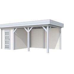 Vuren Topvision Kiekendief, 200x300 en luifel 400 cm, wanden wit en basis lichtgrijs