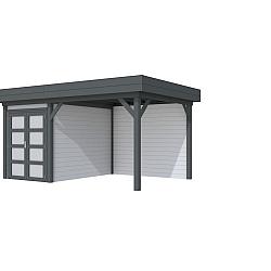 Vuren Topvision Premium Zwaluw, 200x300 en luifel 300 cm, wanden lichtgrijs en basis antraciet.
