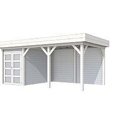 Vuren Topvision Premium Zwaluw, 200x300 en luifel 400 cm, wanden lichtgrijs en basis wit.