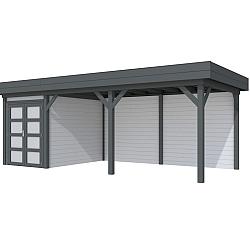 Vuren Topvision Premium Zwaluw, 200x300 en luifel 500 cm, wanden lichtgrijs en basis antraciet.