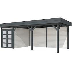 Vuren Topvision Premium Zwaluw, 200x300 en luifel 500 cm, wanden wit en basis antraciet.