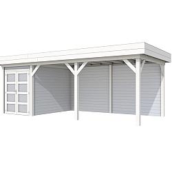 Vuren Topvision Premium Zwaluw, 200x300 en luifel 500 cm, wanden lichtgrijs en basis wit.