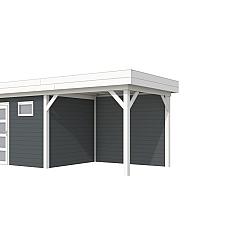 Vuren Topvision Premium Bonte Kraai, 300x250 en luifel 300 cm, wanden antraciet en basis wit.