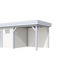 Vuren Topvision Premium Bonte Kraai, 300x250 en luifel 300 cm, wanden wit en basis lichtgrijs.
