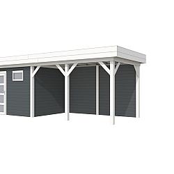Vuren Topvision Premium Bonte Kraai, 300x250 en luifel 400 cm, wanden antraciet en basis wit.