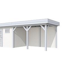 Vuren Topvision Premium Bonte Kraai, 300x250 en luifel 400 cm, wanden wit en basis lichtgrijs.