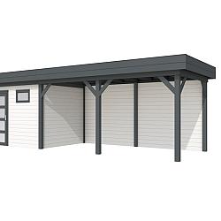 Vuren Topvision Premium Bonte Kraai, 300x250 en luifel 500 cm, wanden wit en basis antraciet.