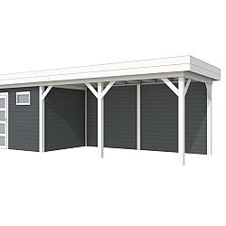 Vuren Topvision Premium Bonte Kraai, 300x250 en luifel 500 cm, wanden antraciet en basis wit.