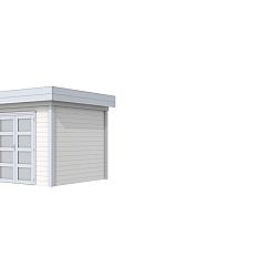 Vuren Topvision Premium Bonte Specht, 300x250 cm, wanden wit en basis lichtgrijs.