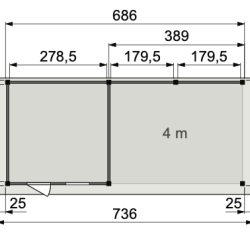 Vuren Topvision Tapuit, 300x300 en luifel 400 cm, wanden lichtgrijs en basis antraciet
