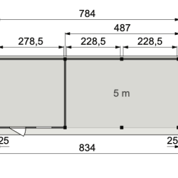 Vuren Topvision Premium Tapuit, 300x300 en luifel 500 cm, wanden antraciet en basis wit.