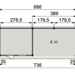 Vuren Topvision Premium Bonte Kraai, 300x250 en luifel 400 cm, wanden antraciet en basis wit.