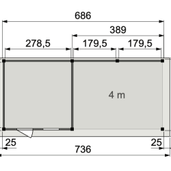 Vuren Topvision Bosuil, 300x300 en luifel 400 cm, wanden wit en basis lichtgrijs