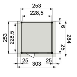 Vuren Topvision Premium Kuifmees, 250x250 cm, wanden antraciet en basis wit.